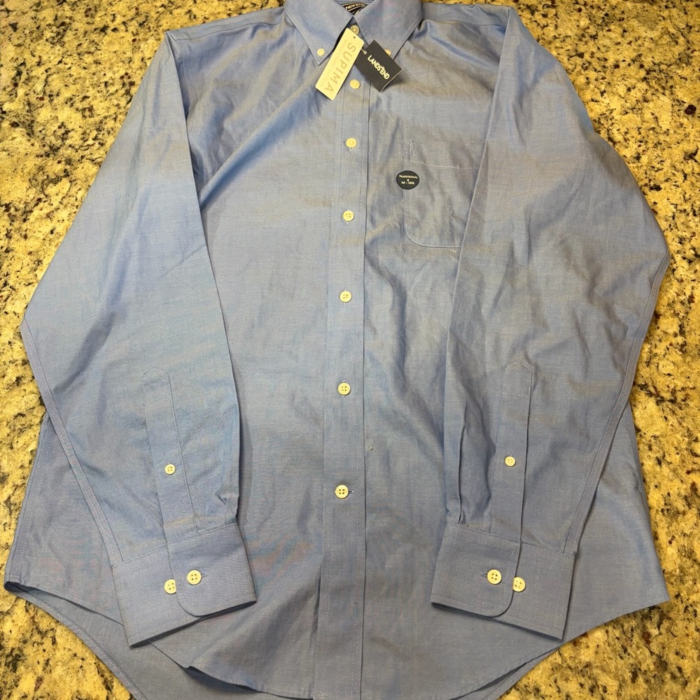 Lands' End Men's Casual French Blue Button Down Shirt Supima Cotton
